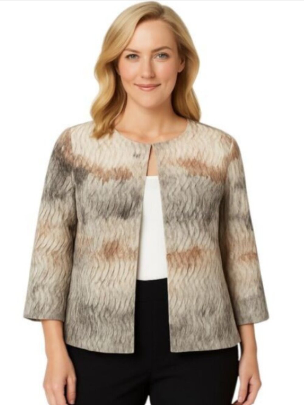 Chico's Size 0 (X-Small) Travelers Multi-Colored Jacket Open Front 3/4 Sleeves